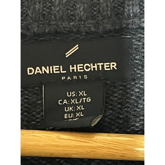 Daniel Hecter Cardigan Sweater Mens XL Blue Heathered Zip Up Mock Collar Pockets - Picture 11 of 13